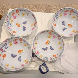 NWT SET/ 4 "THE FARMHOUS" 100% MELAMINE 8" X 2.5" SALAD BOWLS BY RACHEL ASHWELL